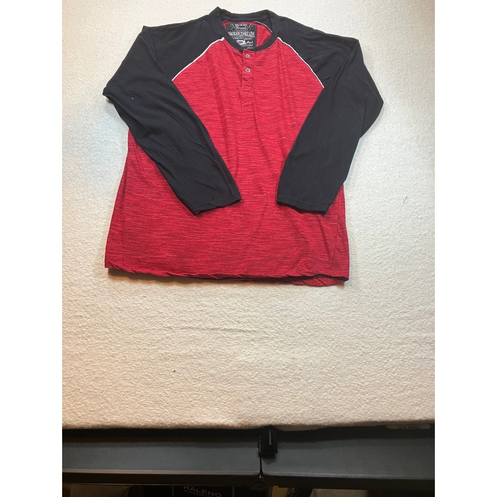 Broken Threads Mens XL Red Black Space Dye Raglan Long Sleeve Henley T-Shirt